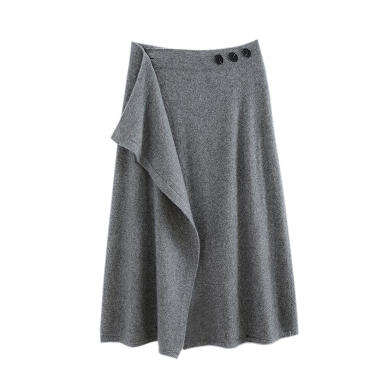 女士秋冬带扣子可调节山羊绒裙子35%山羊绒，女装半身裙，丽特绒