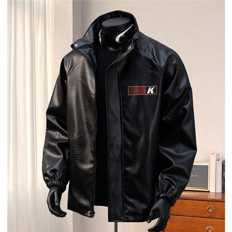 1港风鳄鱼纹面料条纹印花图案大码M-5XL夹克JK77742P85控118，男装夹克，星座226-2