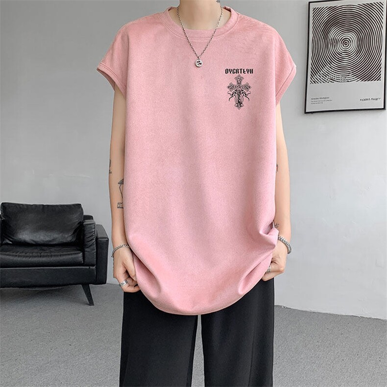 无袖背心男夏季新款港风宽松鹿皮绒圆领套头大码坎肩T9955-P25，男装背心/马甲，星座214-3