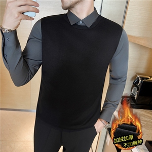 新增5XL/整衣加绒~衬衫毛衣都加绒~衬衫领毛衣假两件JR9627-P108图片