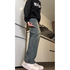 撞色怀旧微喇叭裤男设计感小众韩版宽松直筒牛仔裤ins潮GJ306P45，男装牛仔裤，电商D256A(原A064A)