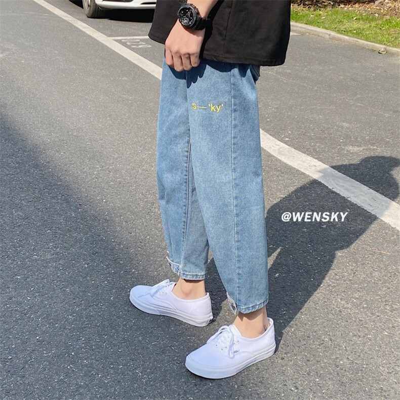 大货港风秋季牛仔裤男韩版直筒九分裤女N/,男装牛仔裤,电商D202