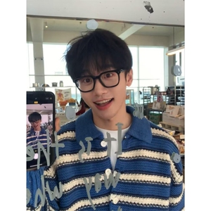 网红~早秋 小奶狗蓝色条纹针织开衫 W1516/P55图片