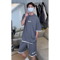 假两件休闲运动短袖套装上衣T3678特P30控58/裤子DK8636特P30控58，男装休闲套装，电商A007