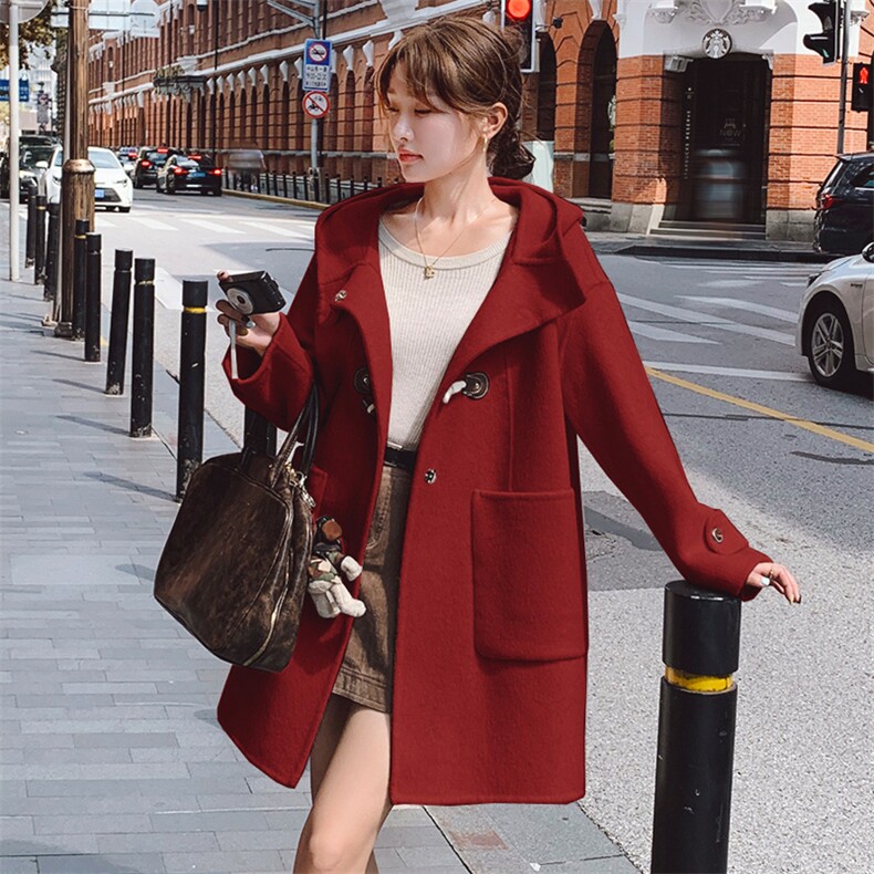 2024秋冬新款连帽羊毛大衣双面呢外套，女装双面呢大衣，千寻