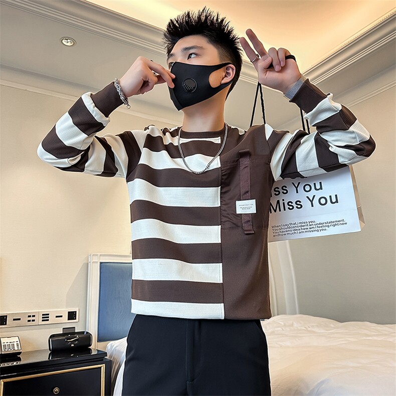 高级感痞帅圆领条纹卫衣外套社会小伙店主风301C-WY45-特P58控78,女装短外套,星座301C（原B323）