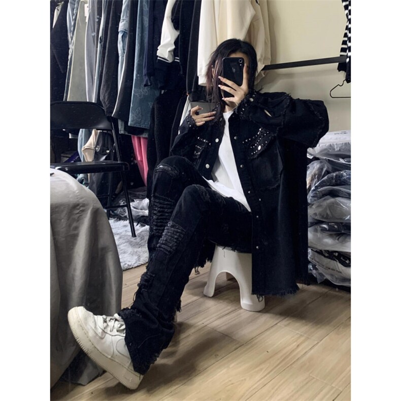 【有货】cleanfit黑色毛边牛仔外套男春秋美式高街夹克CT01LL-P65,男装夹克,星座1007（原301D）