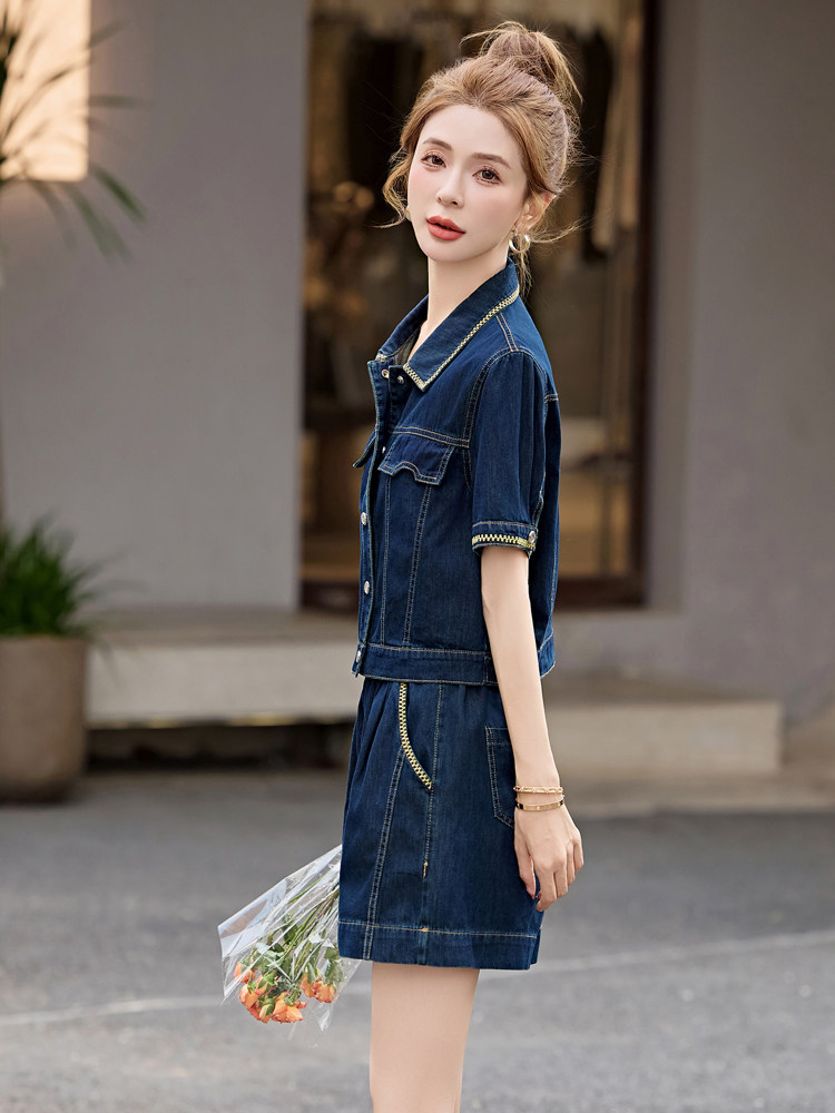 牛仔短裤套装女2025夏新款小个子韩系高级松弛感超火减龄休闲穿搭,女装套装/套裙,意芙