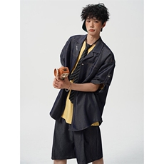 8XL-M夏季简约高级感冰丝牛仔古巴领男休闲痞帅宽松套装潮TZ109，男装休闲套装，电商D206-1