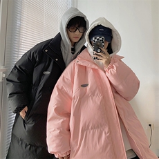 新款假两件拼接中长款情侣装棉衣加厚连帽棉服A071-Y296-P135，男装棉衣，电商A071