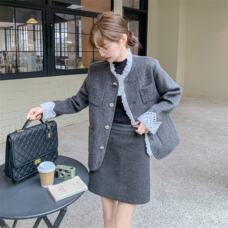 档口现货小个子蕾丝拼接双面尼大衣外套2C219A-8002-P235K328,女装毛呢外套,2B237