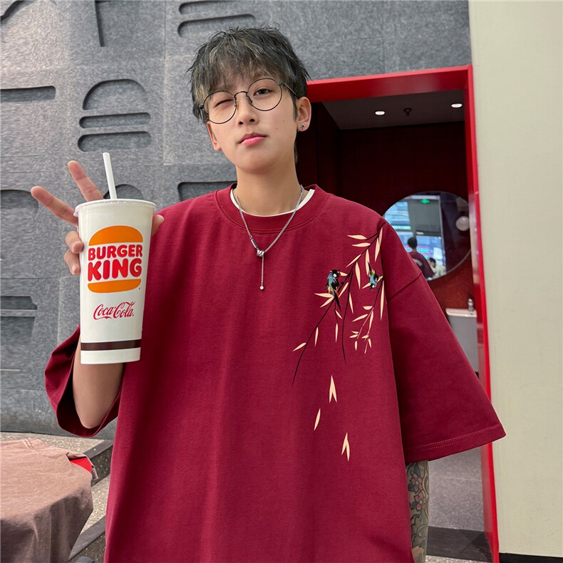 港风2026夏装情侣半袖上衣新中式男女装夏季宽松棉短袖T恤S308P28,男装T恤,电商A233-1