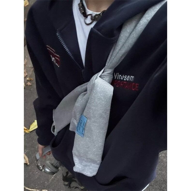 重磅刺绣开衫帽衫春秋季潮牌美式复古运动连帽卫衣外套,女装短外套,星座506A