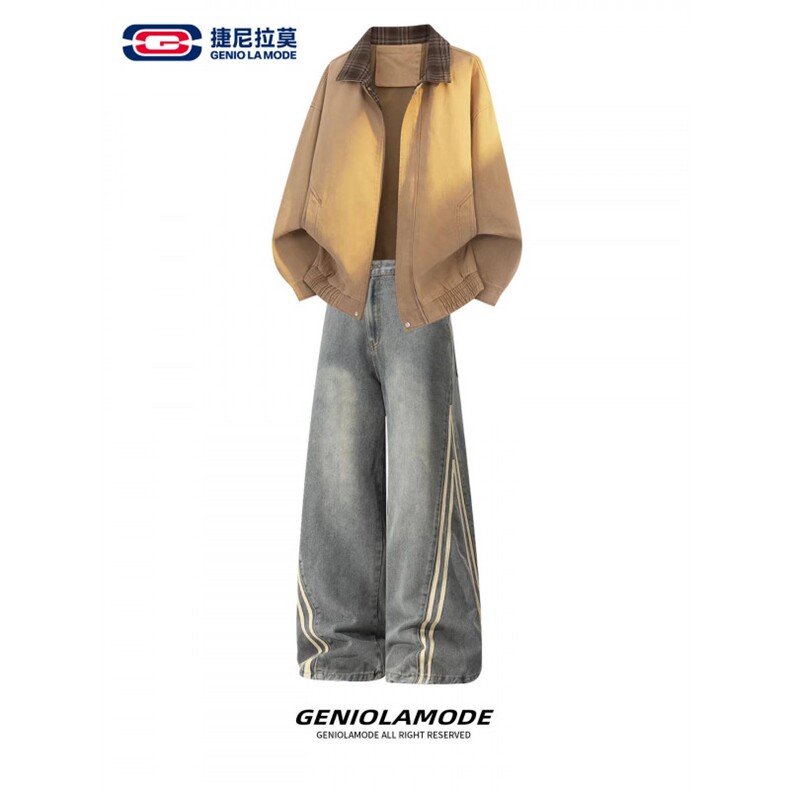 1506-1/K30671半松紧/P48条纹拼接弯刀牛仔裤男休闲直筒裤子潮流,男装牛仔裤,星座1506-1