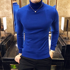 M09/p45两翻高领毛衣男秋冬纯色修身长袖针织打底衫男高领毛衣，男装针织衫/毛衣，电商D303