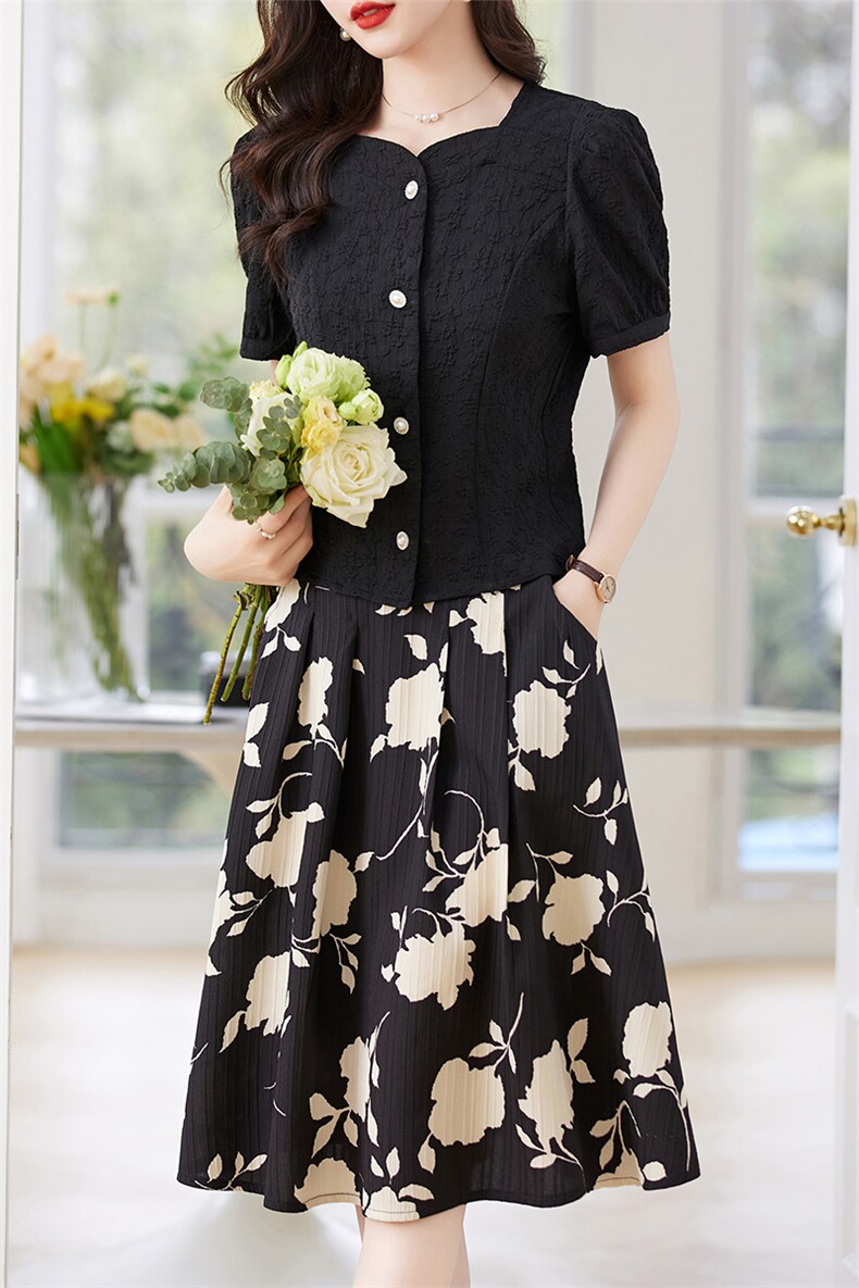 时尚碎花连衣裙女2025夏季新款小个子套装裙气质显瘦半身裙两件套,女装套装/套裙,香水丽阁