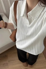 麦穗纹美式短袖polo衫男款夏季小众质感V领T恤重磅设计感打底半袖，男装T恤，电商A007