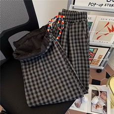 加绒黑白格子裤男秋冬慵懒风街头潮牌宽松青少年直筒2812P43，男装卫衣，星座410-2
