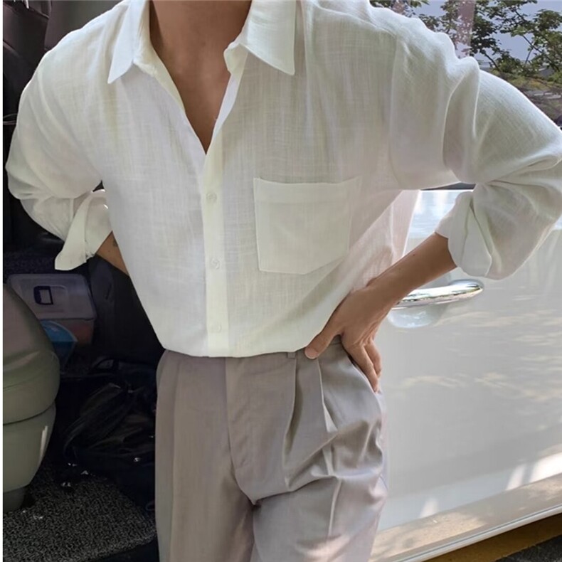 夏季衬衫男士长袖薄款清凉透气纯色衬衣韩系寸衫潮流高街,男装衬衫,星座218-1（原230）