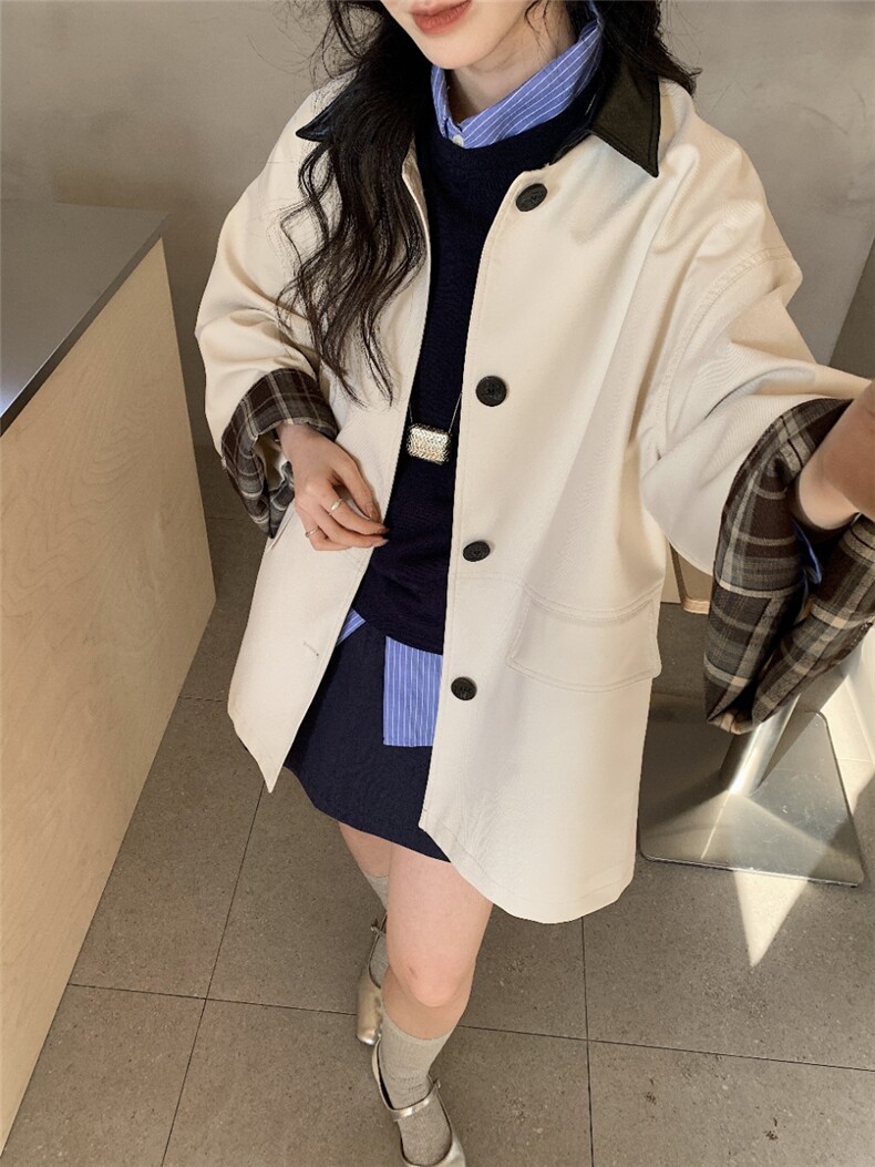 春日来信撞色复古高级新款小个子莱赛尔风衣外套女,女装双面呢大衣,泰合衣坊