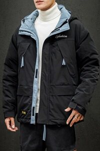 黑墙模图 撞色棉衣男日系外套ins宽松连帽棉服QT5070-SY03图片