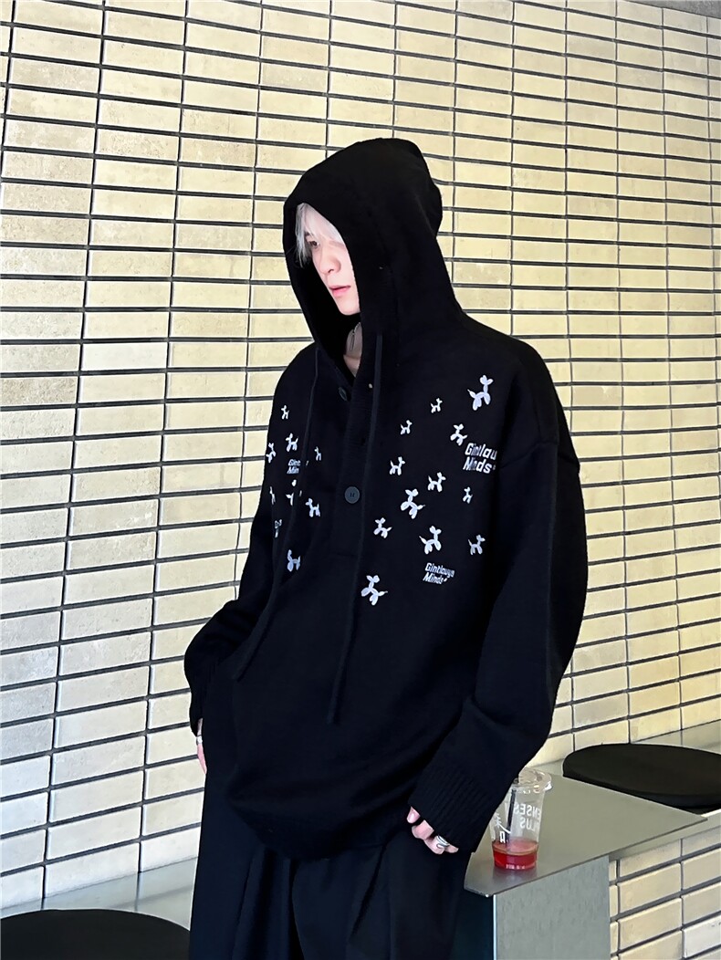 美式黑色连帽毛衣男款秋冬季慵懒晴纶针织衫外套2209-P68,男装针织衫/毛衣,电商C307