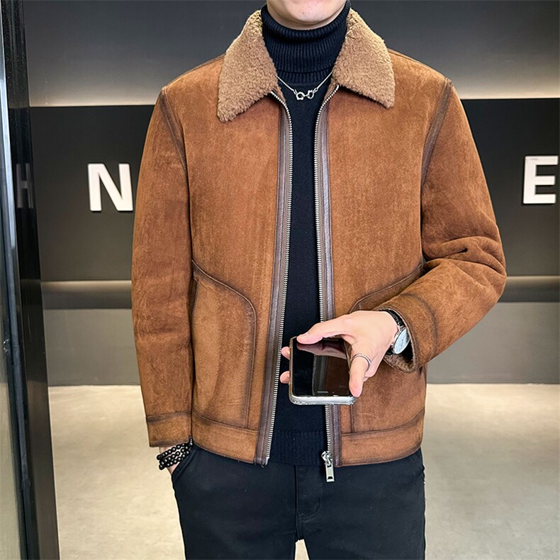 含羊毛皮毛一体外套男2025冬季新款加绒加厚夹克B240-P1588-P245,男装夹克,电商B240