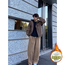 冬季美式刺绣羊羔毛棉裤男女情侣加绒加厚保暖宽松休闲阔腿长裤子，男装棉衣，电商A443