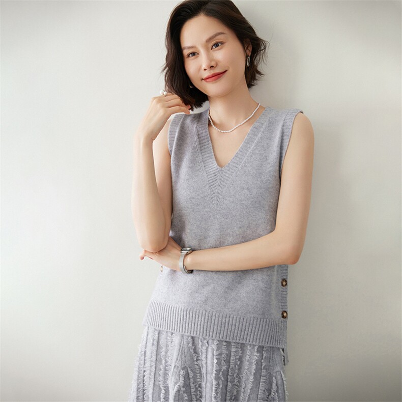 时尚百搭双V领羊绒马甲女款显瘦气质外套,女装马甲,迎冬羊绒