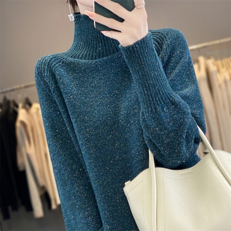 慵懒风高领加厚毛衣女宽松保暖打底针织衫花纱高级内搭上衣秋冬新,针织衫/毛衣,雪真羊绒