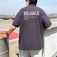 美式复古夏装POLO衫男夏潮流翻领ins宽松T恤T369P30图片