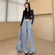百搭蝴蝶结系带阔腿裤女春秋季2025新款高腰显瘦卫裤直筒休闲裤，男装休闲裤，星座506A
