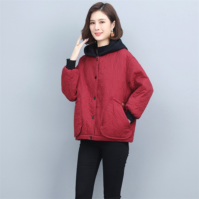 品牌折扣外贸剪标女装秋冬复古棉质连帽棉衣外套短款加厚保暖棉袄，女装棉衣/棉服，独衣靓