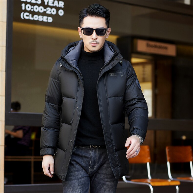 羽绒服男士中长款2026年冬季加厚保暖连帽大衣商务休闲外套中年男，男装羽绒服，电商B212（原钱塘6029）