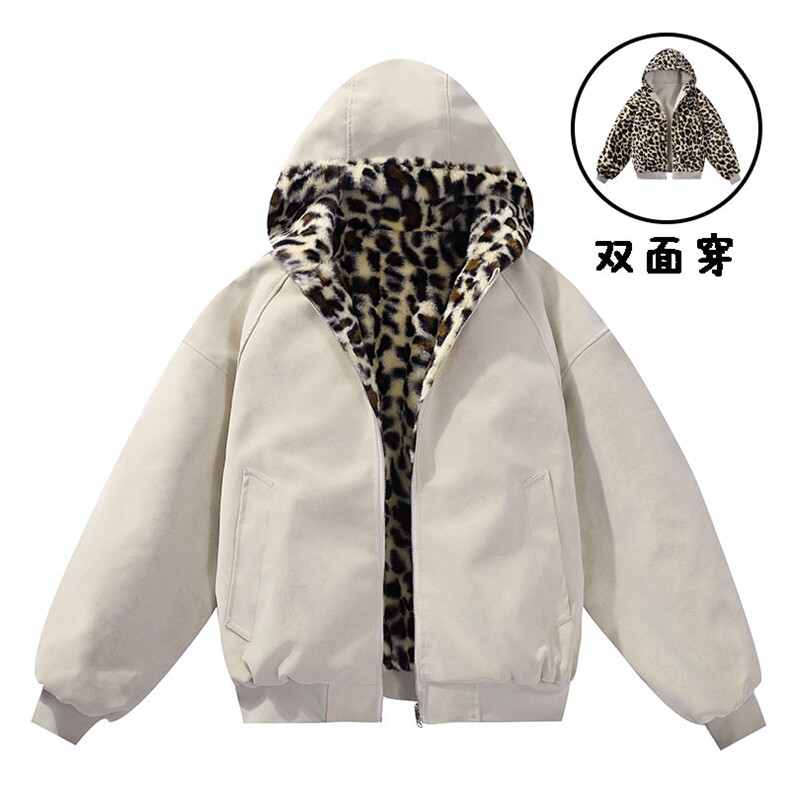 数据款座山雕荔枝纹双面穿PU皮豹加绒男女连帽棉衣PYM659P100,男装棉衣,电商A128