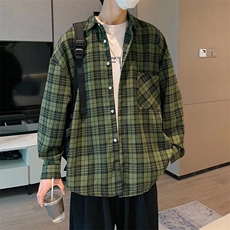 2021春秋格子衬衫内搭港风百搭衬衣潮流isn青少年外套W1819-P36，男装衬衫，星座512-4