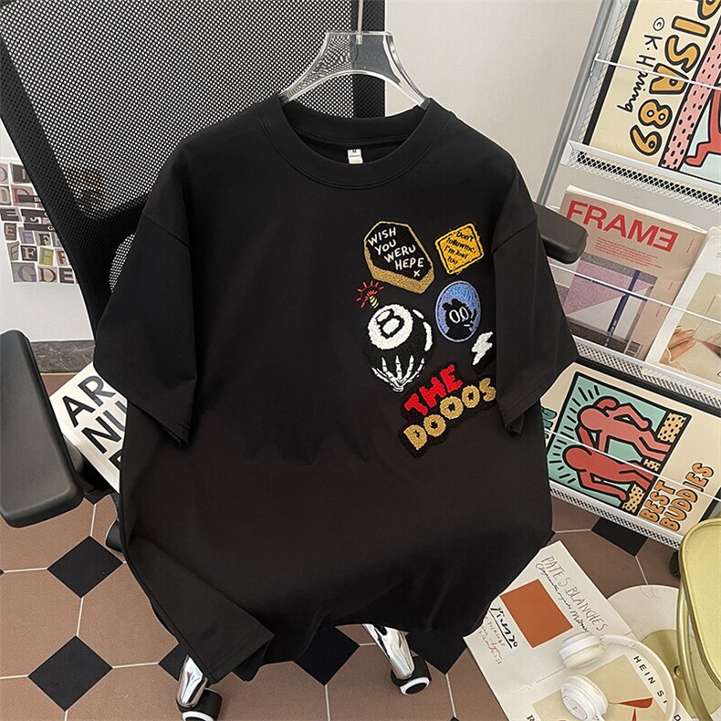 T恤220克纯棉绣花短袖美式高街宽松体恤衫XZ212-1-QXT3056-P39,男装T恤,星座212-1