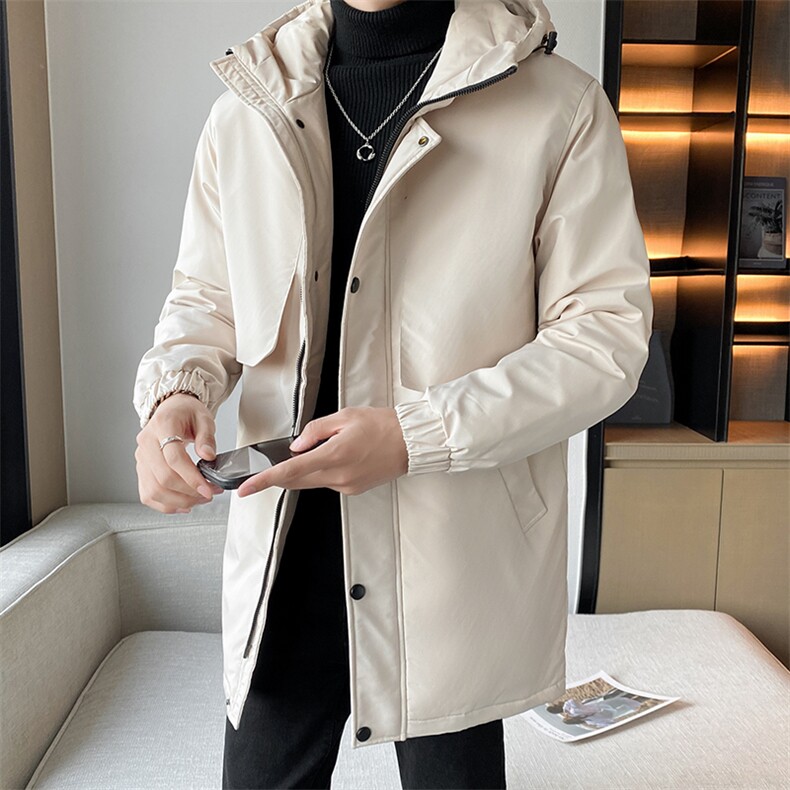 连帽中长款时尚修身男士纯色情侣学生高级感面料主推款现货，男装羽绒服，星座301D-5(原星座1415）