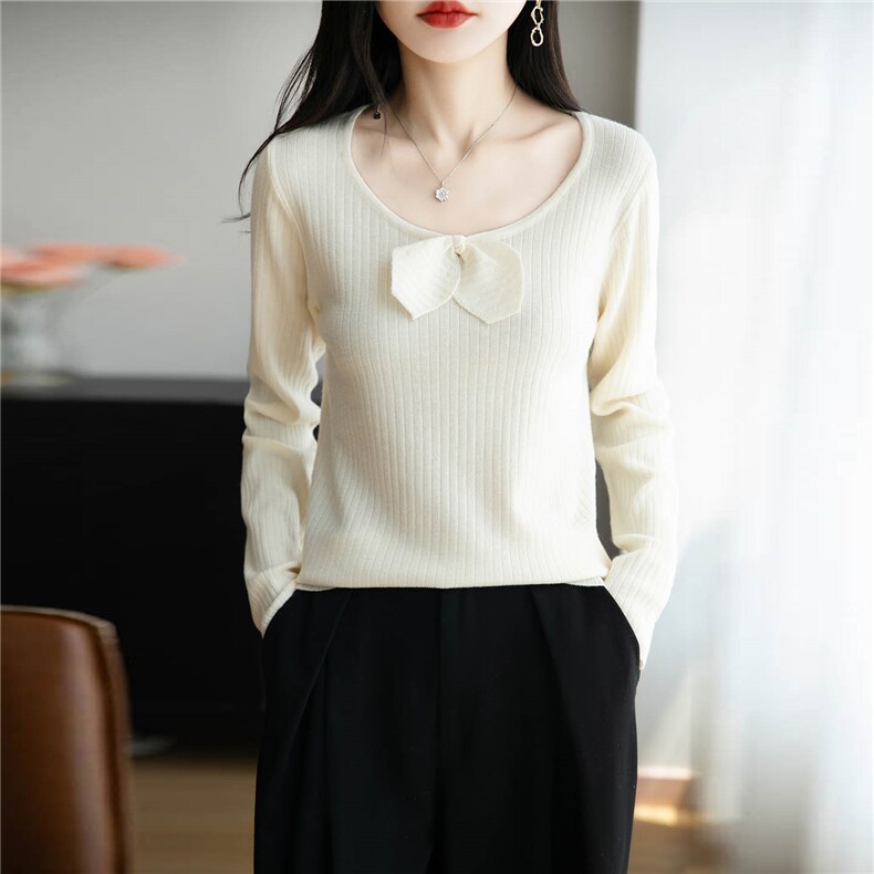法式设计感蝴蝶结内搭针织衫女2025秋冬新款精纺细毛显瘦打底毛衣，女装针织衫/毛衣，绒汀羊绒