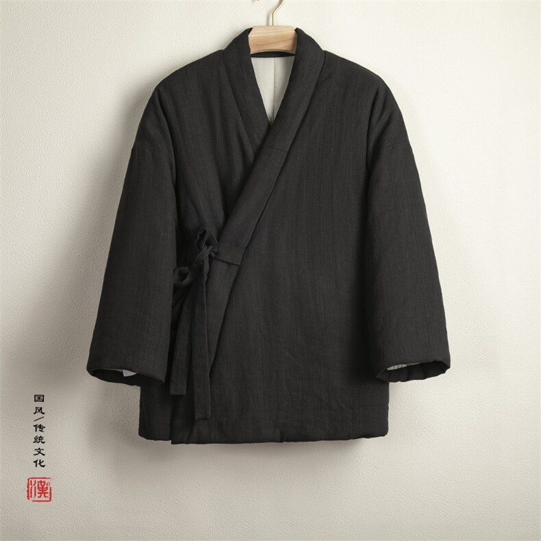 秋冬新款风男装棉麻男士改良汉服新中式棉衣外套H80P145,男装棉衣,钱塘802