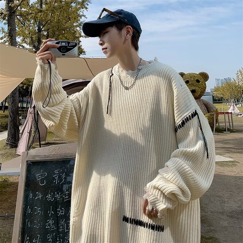 美式街头设计感圆领毛衣男慵懒风休闲针织衫MY9135P45,男装针织衫/毛衣,星座1116-2