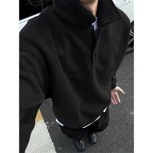 浅灰色翻领polo领卫衣男春秋季美式vibe风重磅正肩长袖T恤打底衫图片