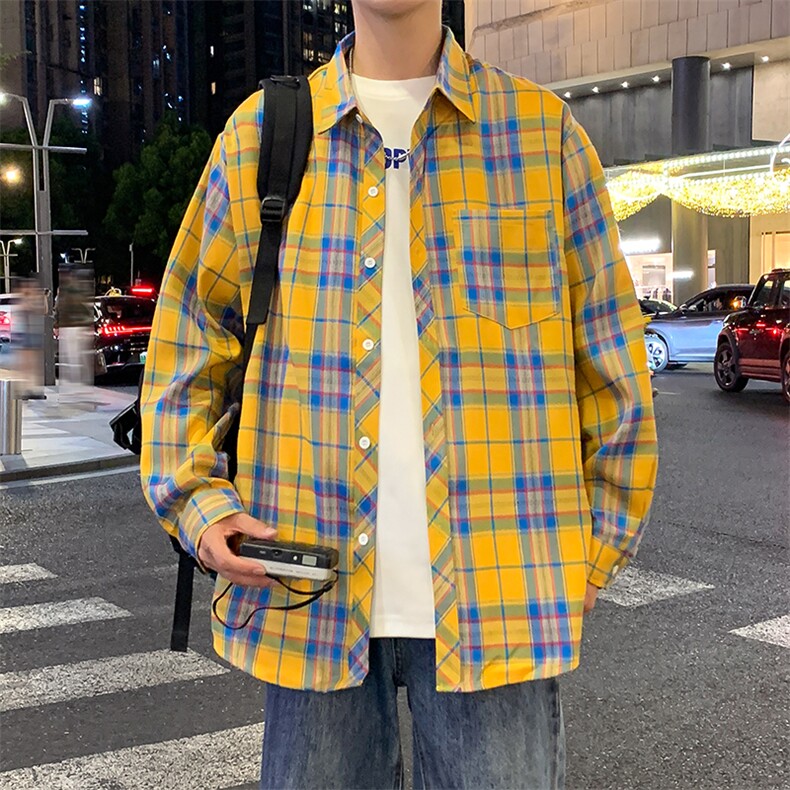 控价69港风格子衬衫宽松外套男女衬衣百搭格子外套CS2405 P45图片