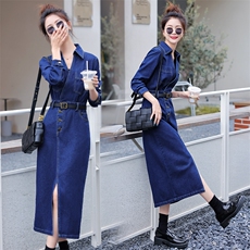 （现货）2026春装新款时尚气质修身显瘦V领牛仔连衣裙（配腰带），女装连衣裙，印象茜