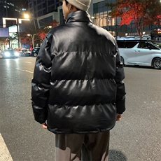 美式PU皮棉衣男款秋季高街痞帅加厚保暖外套潮牌hiphop立领面包服，男装棉衣，星座410-6（原星座1304-1）
