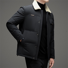 2025新标90白鸭绒中年羊羔毛领羽绒服外套男中青年羽绒服外套，男装羽绒服，钱塘723