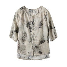 2026年春季文艺风短袖宽松亲肤透气薄苎麻文艺/优雅，女装衬衫，江南依恋