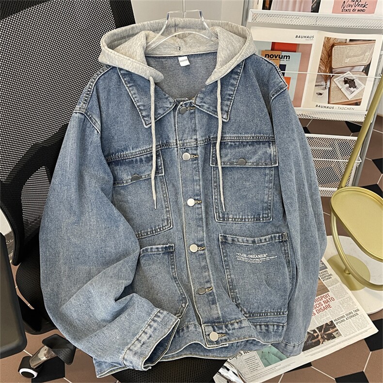 春款男牛仔夹克衫连帽工装大口袋字母印花外套JK027P75,男装夹克,星座1013-1