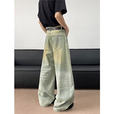 高街牛仔裤男女韩版潮流扎染宽松帅气2025夏季ins长裤RK2616-P55，男装牛仔裤，星座412-3