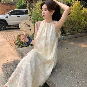 2C085-Q008P125   现货挂脖树叶流水长款连衣裙 K188图片